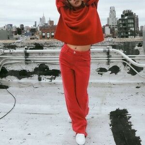 Zara Red High Rise Full Length Jeans